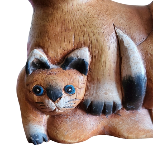 Vintage Handcarved Cat Family Figure Siamese MCM Wood Kittens~Pre-Owned Thailand - Picture 8 of 11